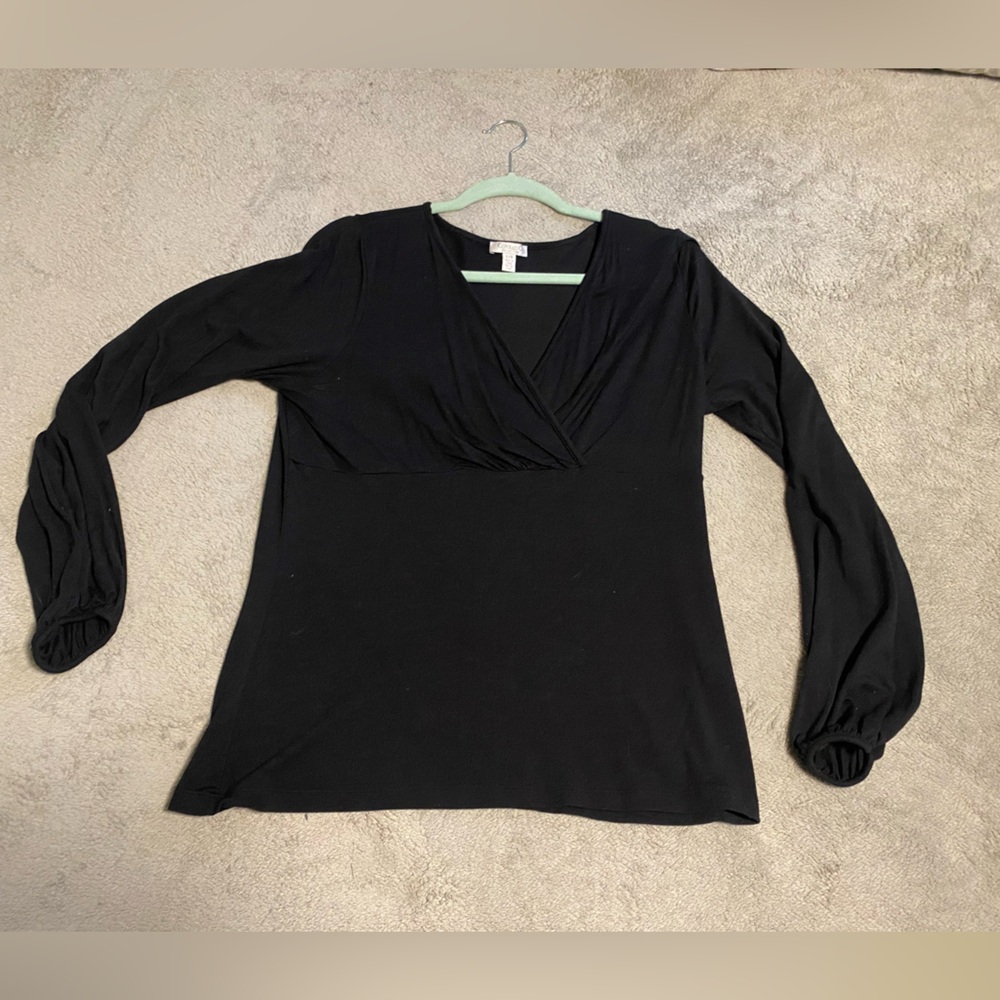 Black Wrap Blouse with Long Sleeves